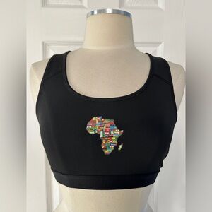 Black Africa Map Flag Sports Bra Crop Top Size Large